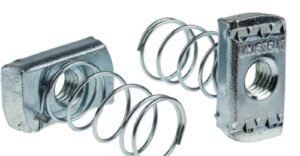 Spring Nut - A nut with a spring-loaded clip designed to slide into and lock within strut channel slots for tool-free... | Excel Construction Materials
